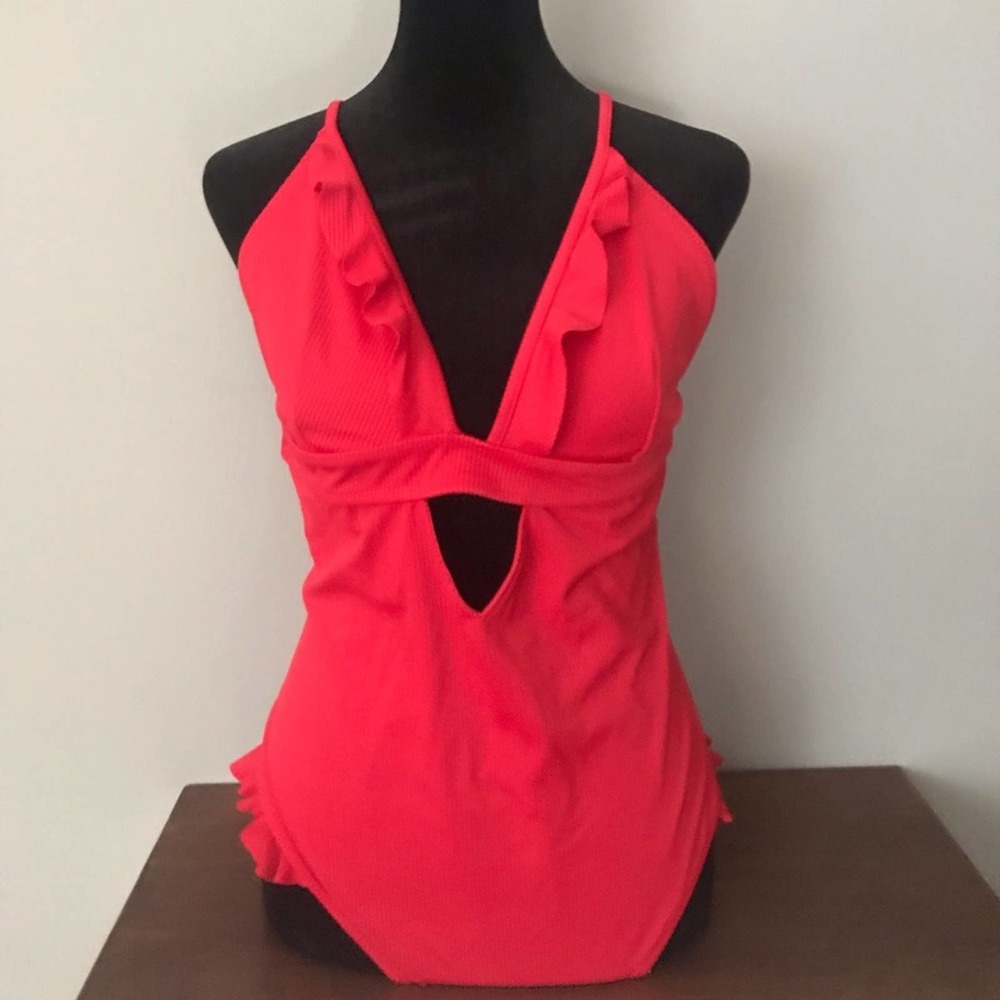 Flattering red one piece swimsuit